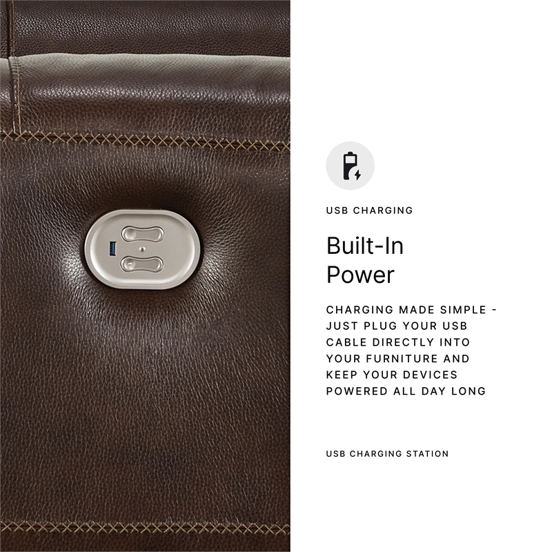 Ashley Furniture Alessandro Leather Power Recliner with Headrest in Walnut