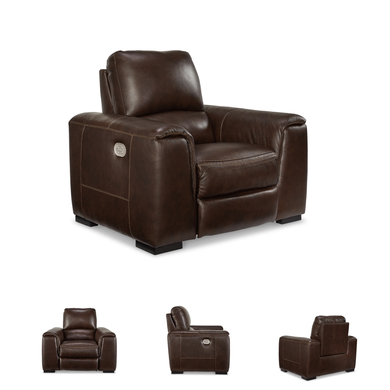 Ashley Furniture Alessandro Leather Power Recliner with Headrest in Walnut