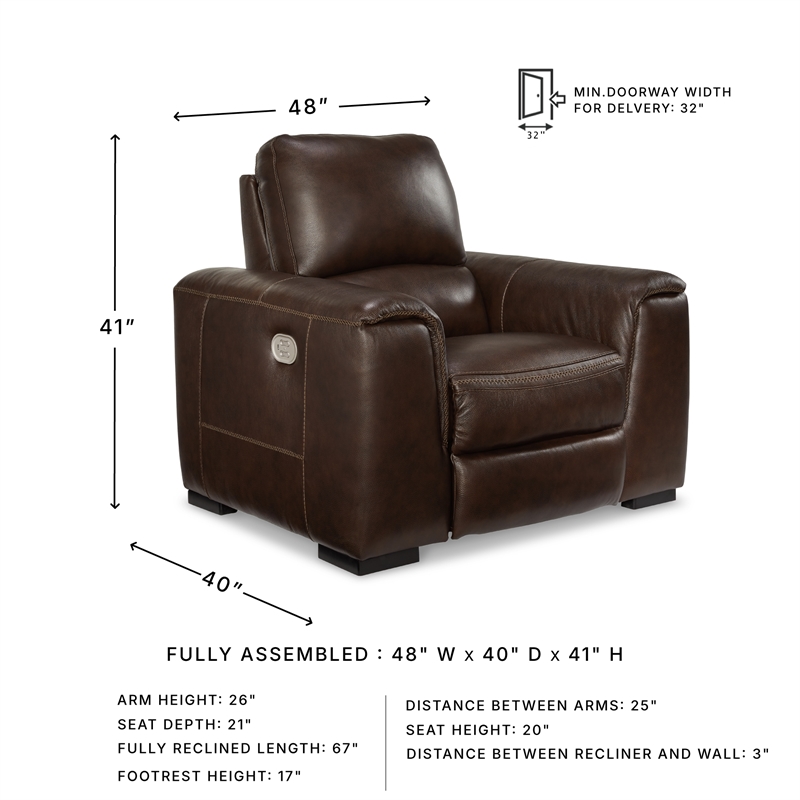 Ashley Furniture Alessandro Leather Power Recliner with Headrest in Walnut