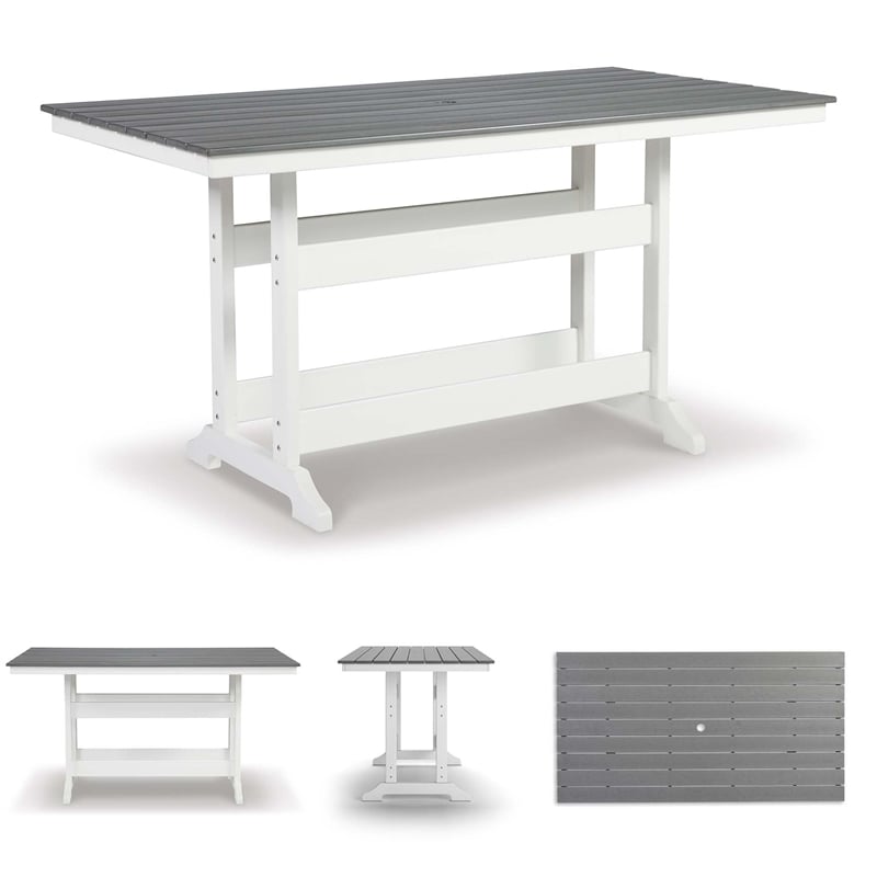 Ashley Furniture Transville Outdoor Plastic Dining Table in Gray and White