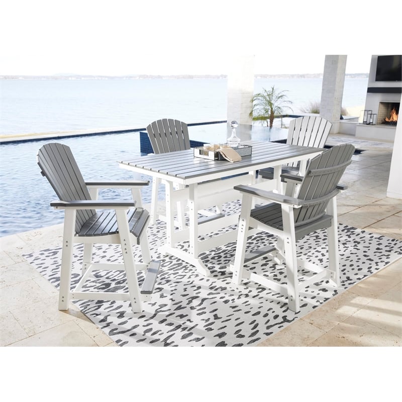 Ashley Furniture Transville Outdoor Plastic Dining Table in Gray and White