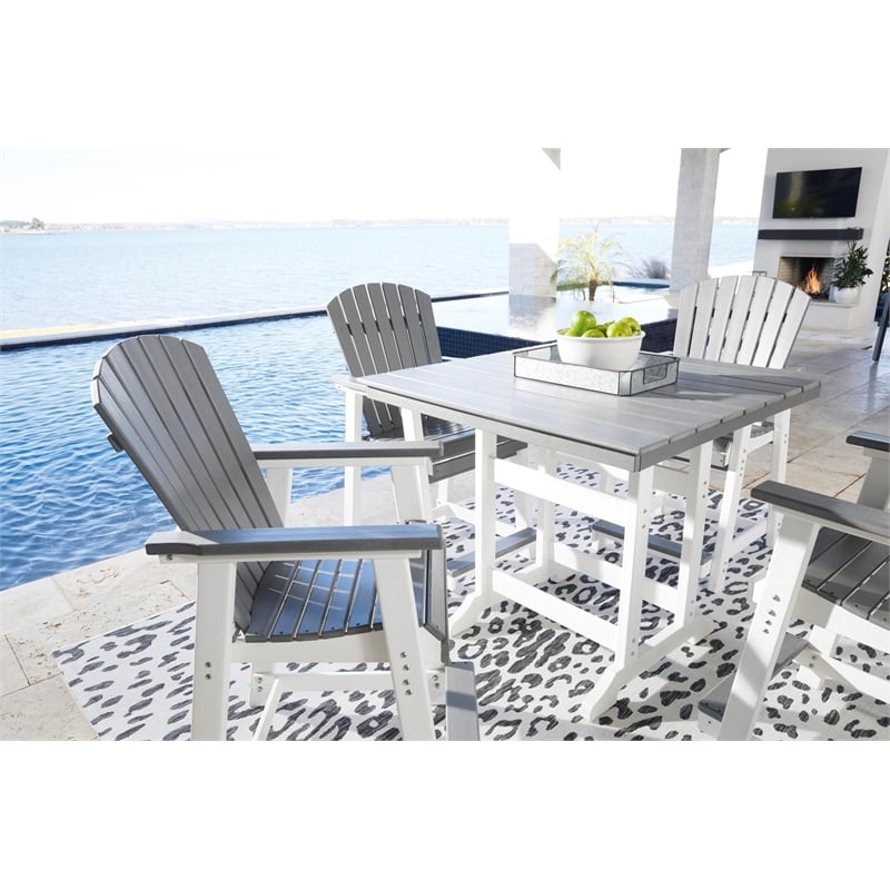 Ashley Furniture Transville Outdoor Plastic Dining Table in Gray and White