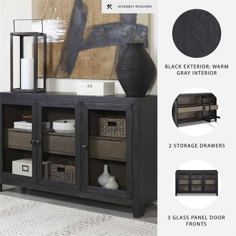 Signature Design by Ashley Lenston 3-Door Wood Accent Cabinet in Black/Warm Gray