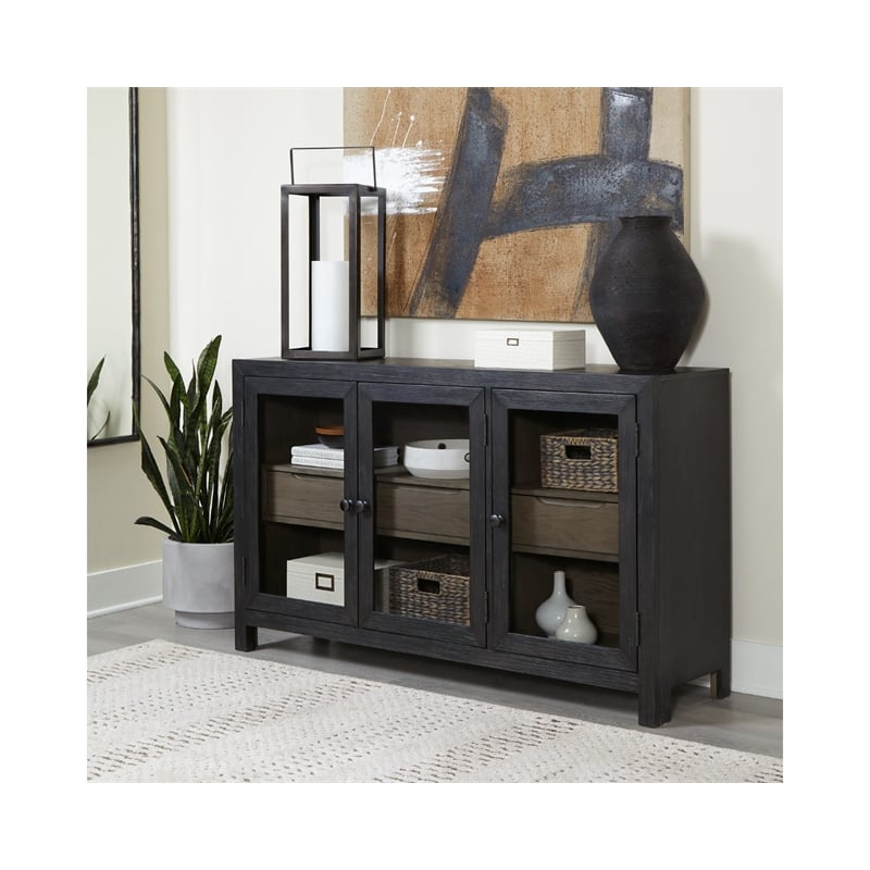 Signature Design by Ashley Lenston 3-Door Wood Accent Cabinet in Black/Warm Gray