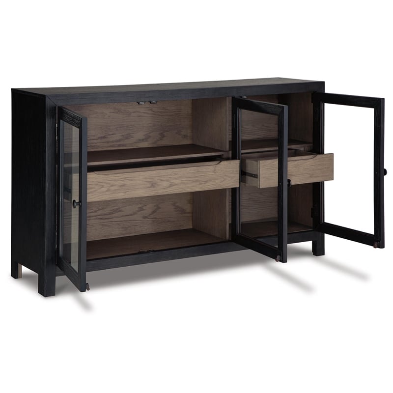 Signature Design by Ashley Lenston 3-Door Wood Accent Cabinet in Black/Warm Gray