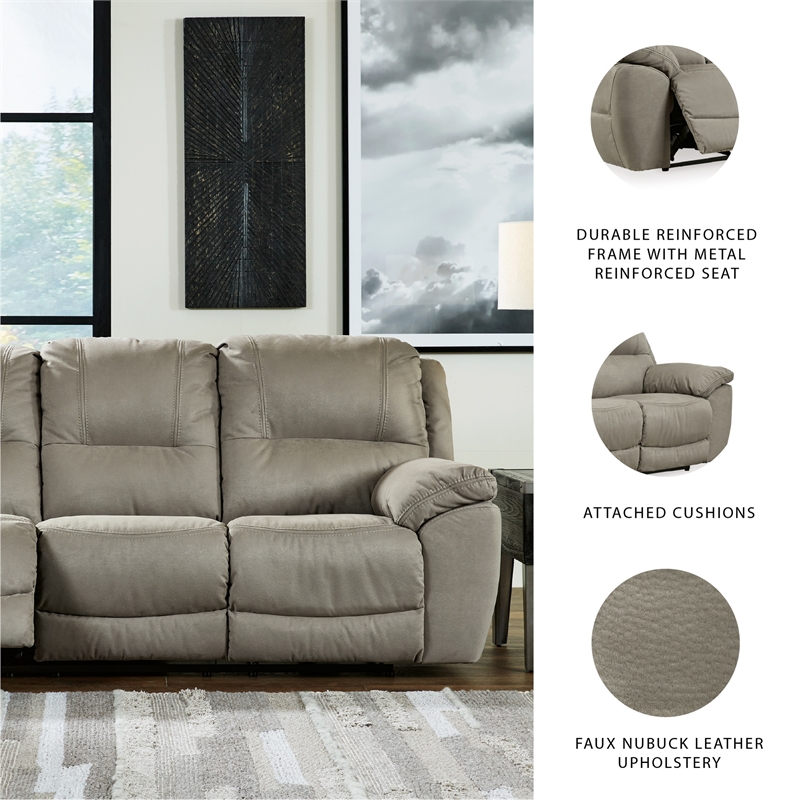 Ashley Furniture Next-Gen Gaucho Faux Leather Power Reclining Sofa in Light Gray