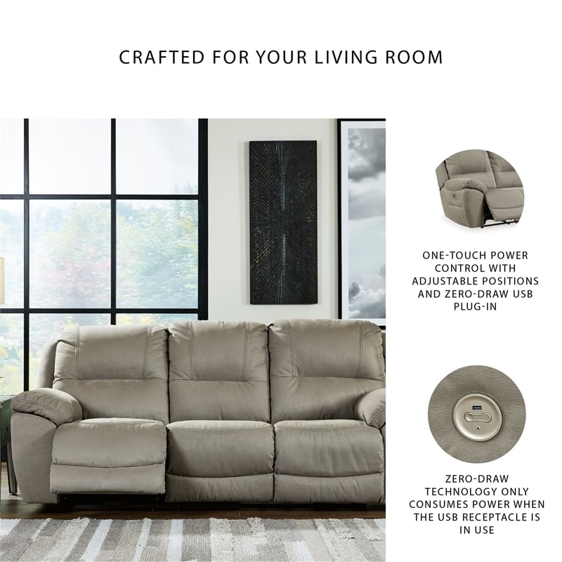 Ashley Furniture Next-Gen Gaucho Faux Leather Power Reclining Sofa in Light Gray