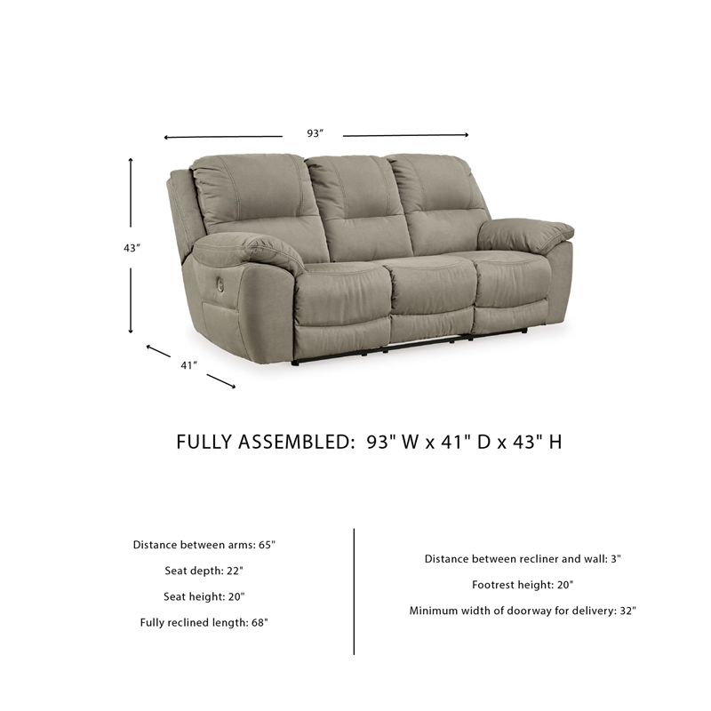 Ashley Furniture Next-Gen Gaucho Faux Leather Power Reclining Sofa in Light Gray