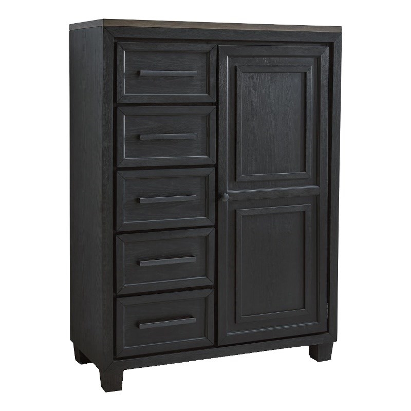 Ashley Furniture Foyland 5-Drawer Wood Chest in Black & Light Brown