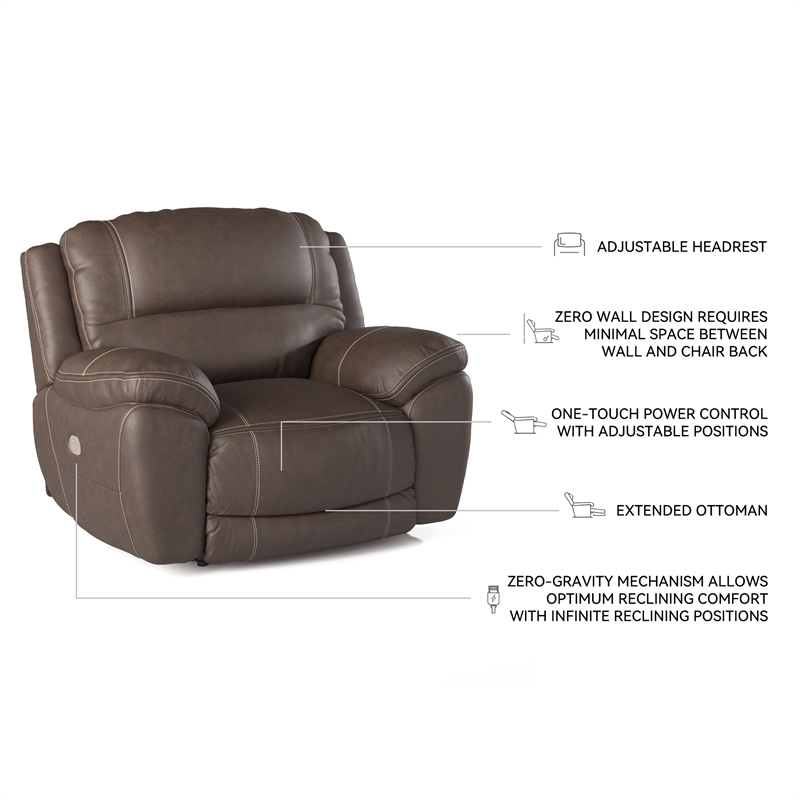 Ashley Furniture Dunleith Leather Zero Wall Recliner with Headrest in Dark Brown