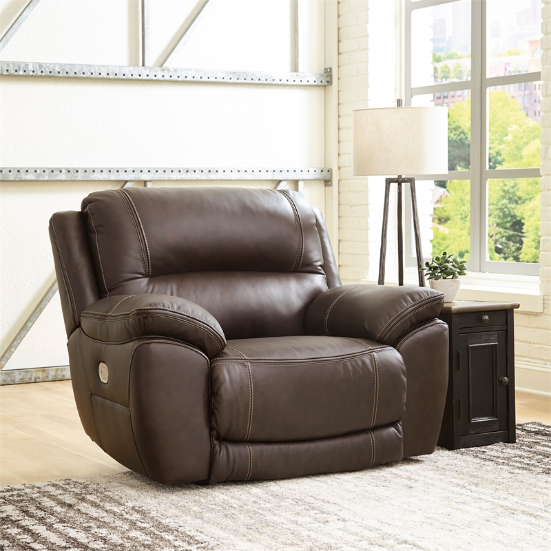 Ashley Furniture Dunleith Leather Zero Wall Recliner with Headrest in Dark Brown