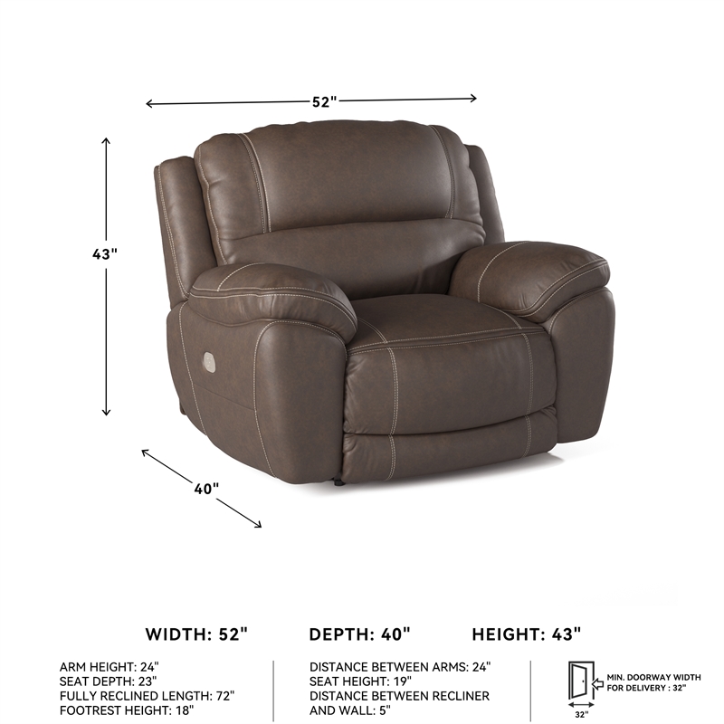 Ashley Furniture Dunleith Leather Zero Wall Recliner with Headrest in Dark Brown
