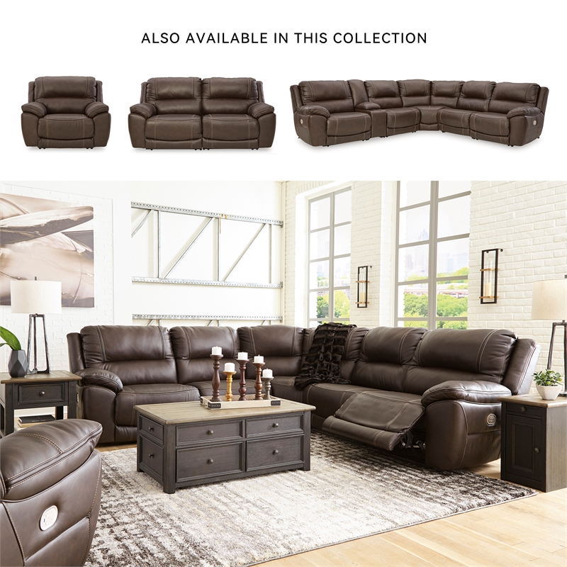 Ashley Furniture Dunleith Leather Zero Wall Recliner with Headrest in Dark Brown