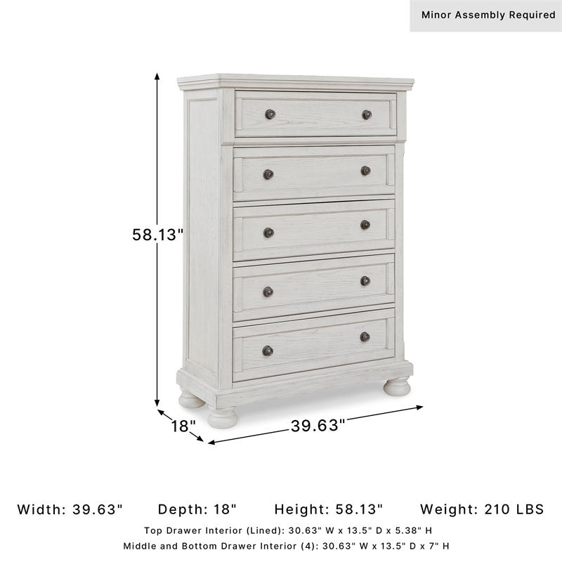 Ashley Furniture Robbinsdale 5-Drawer Wood Chest in Antiqued White