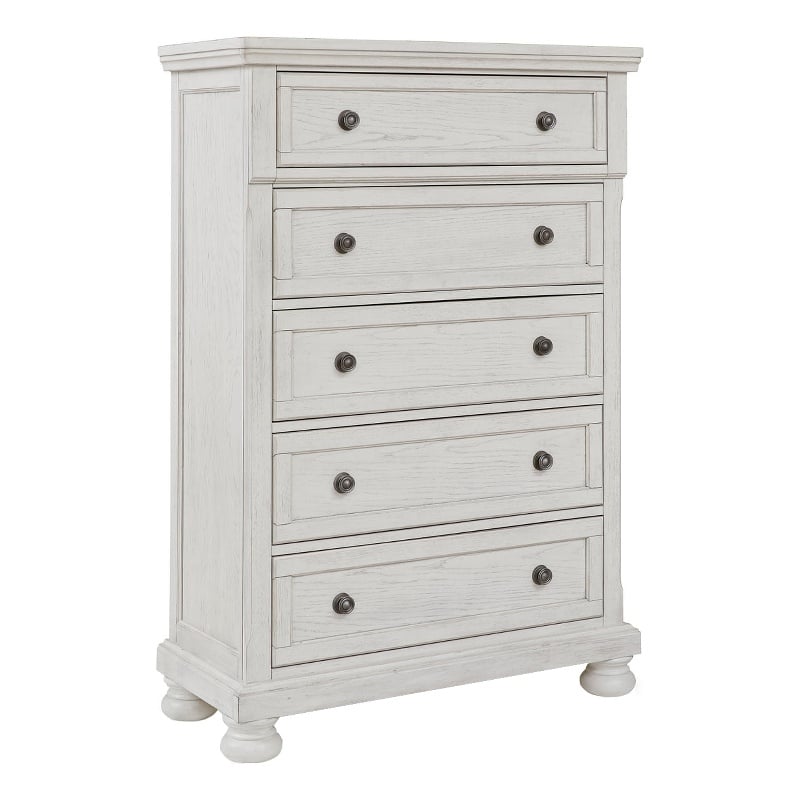 Ashley Furniture Robbinsdale 5-Drawer Wood Chest in Antiqued White