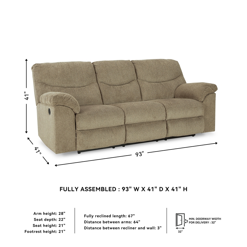 Signature Design by Ashley Alphons Fabric Reclining Sofa in Light Brown