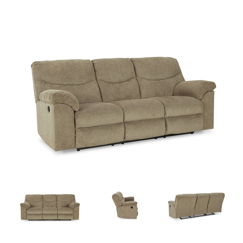 Signature Design by Ashley Alphons Fabric Reclining Sofa in Light Brown