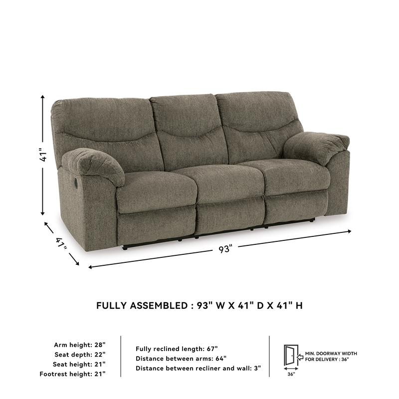 Signature Design by Ashley Alphons Fabric & Wood Reclining Sofa in Gray