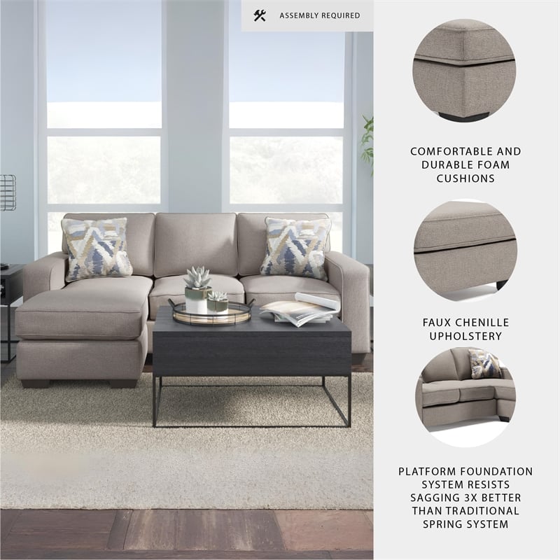Signature Design by Ashley Greaves Fabric & Wood Sofa Chaise in Stone Light Gray
