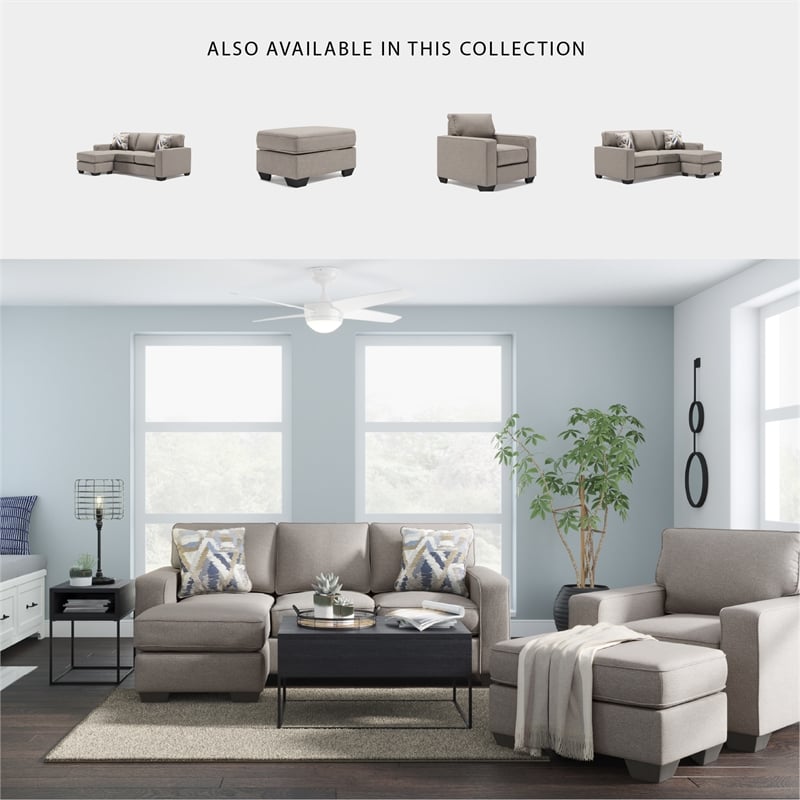 Signature Design by Ashley Greaves Fabric & Wood Sofa Chaise in Stone Light Gray