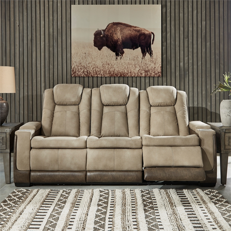 Ashley Furniture Next-Gen DuraPella Faux Leather Power Reclining Sofa in Brown