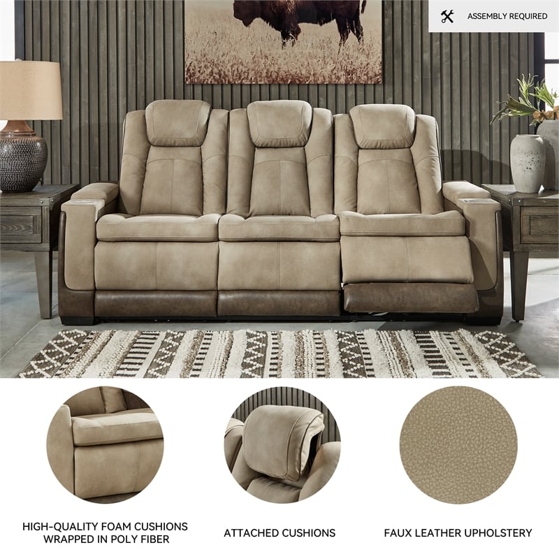 Ashley Furniture Next-Gen DuraPella Faux Leather Power Reclining Sofa in Brown
