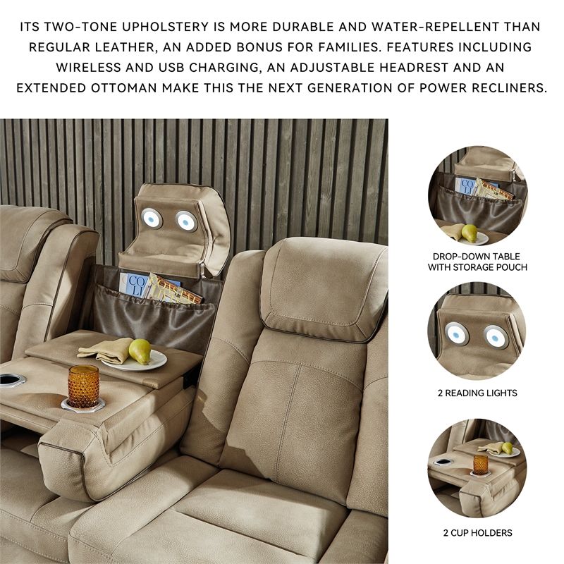 Ashley Furniture Next-Gen DuraPella Faux Leather Power Reclining Sofa in Brown