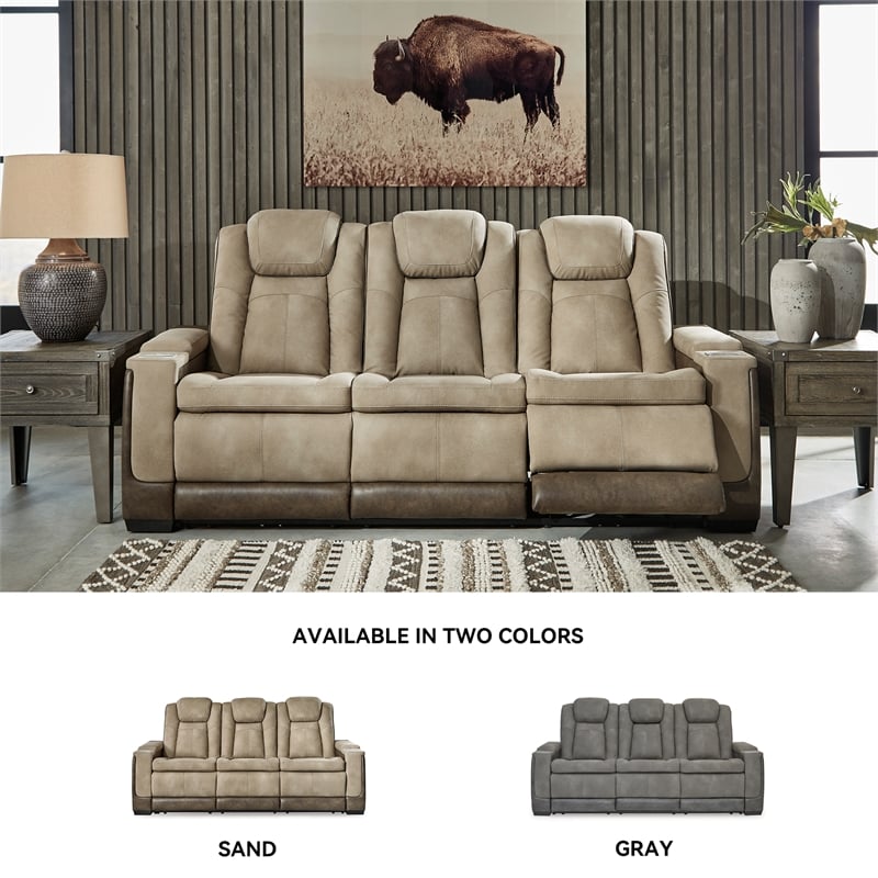 Ashley Furniture Next-Gen DuraPella Faux Leather Power Reclining Sofa in Brown