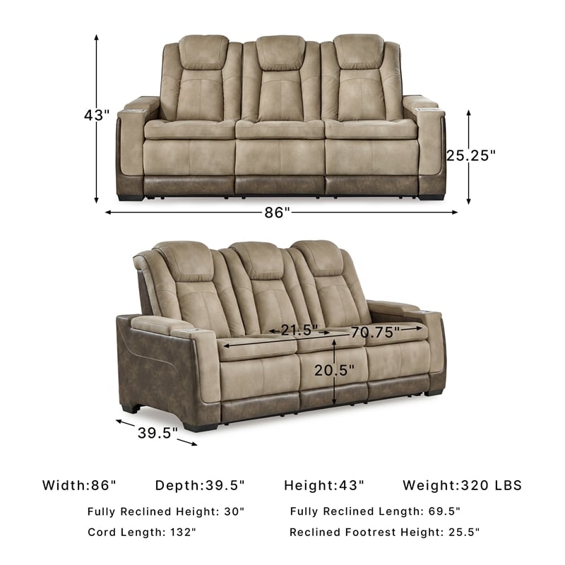 Ashley Furniture Next-Gen DuraPella Faux Leather Power Reclining Sofa in Brown
