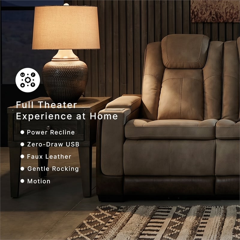 Ashley Furniture Next-Gen DuraPella Faux Leather Power Reclining Sofa in Brown