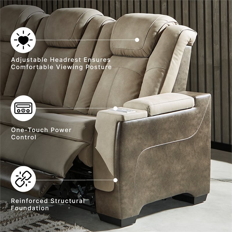Ashley Furniture Next-Gen DuraPella Faux Leather Power Reclining Sofa in Brown