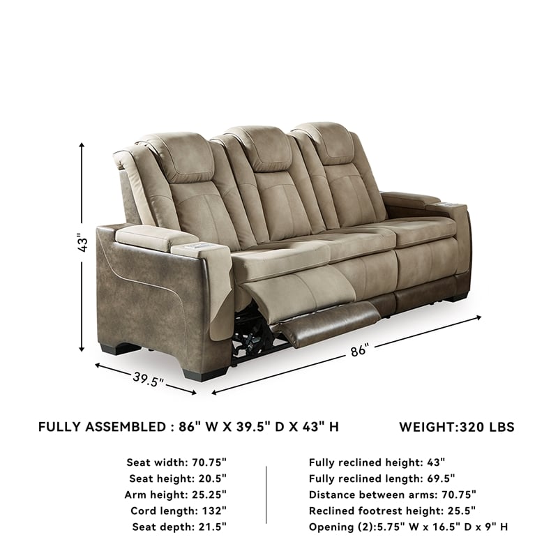 Ashley Furniture Next-Gen DuraPella Faux Leather Power Reclining Sofa in Brown
