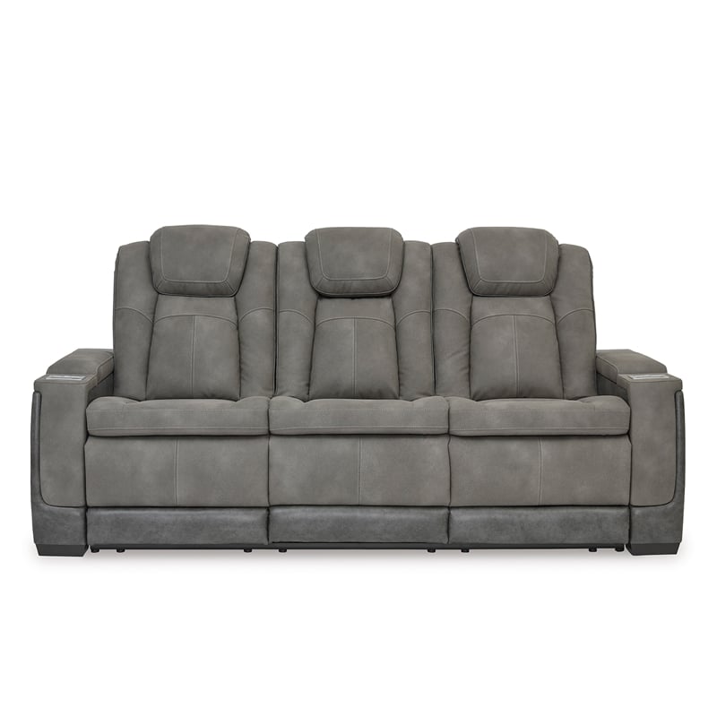 Ashley Furniture Next-Gen DuraPella Faux Leather Power Reclining Sofa in Gray