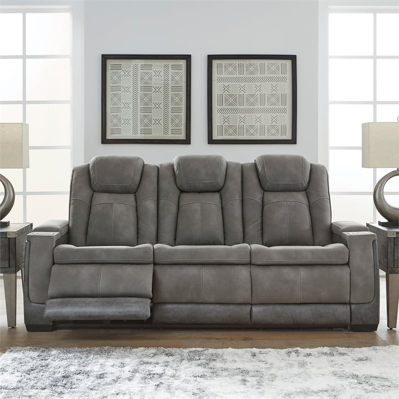 Ashley Furniture Next-Gen DuraPella Faux Leather Power Reclining Sofa in Gray