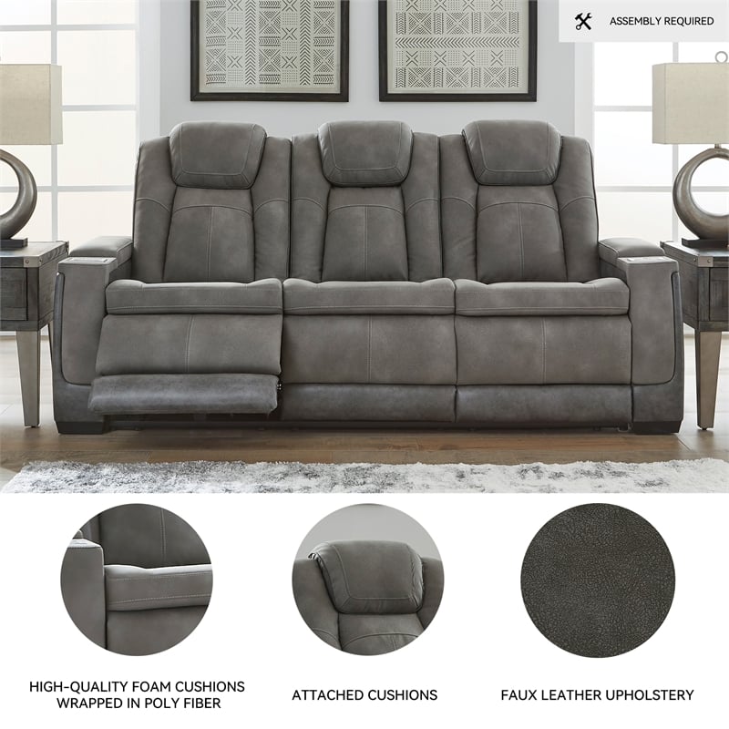 Ashley Furniture Next-Gen DuraPella Faux Leather Power Reclining Sofa in Gray