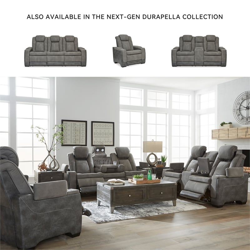Ashley Furniture Next-Gen DuraPella Faux Leather Power Reclining Sofa in Gray