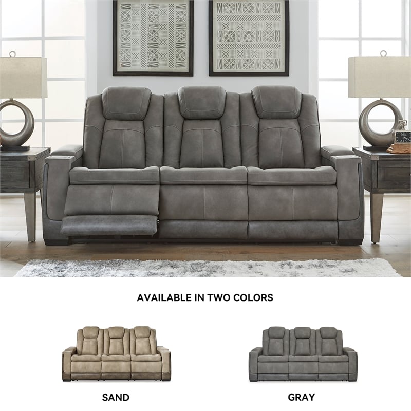 Ashley Furniture Next-Gen DuraPella Faux Leather Power Reclining Sofa in Gray