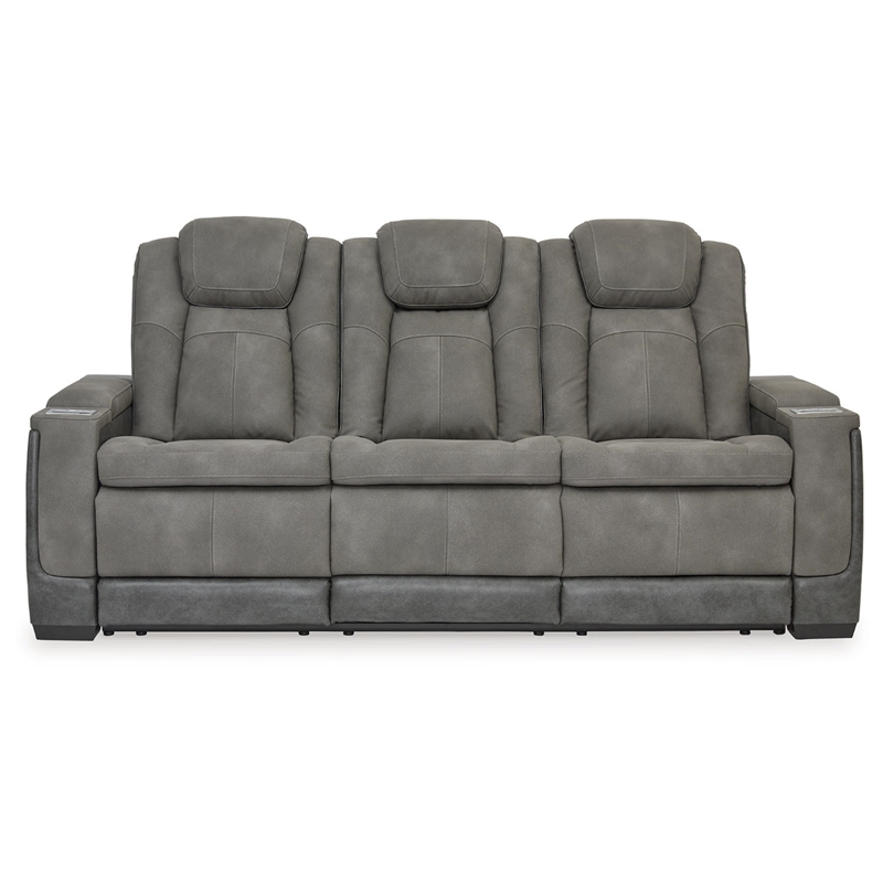 Ashley Furniture Next Gen DuraPella Faux Leather Power Reclining Sofa in Gray
