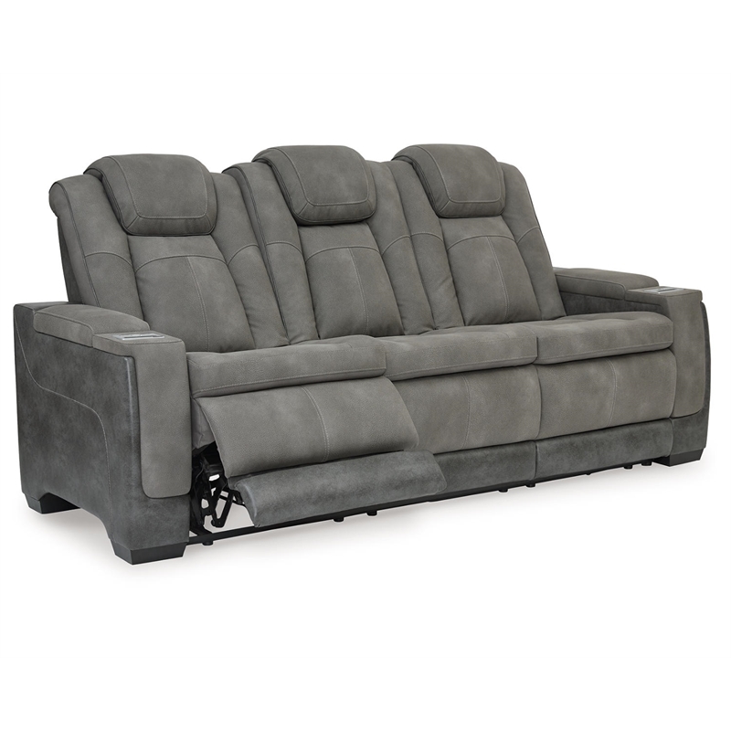 Ashley Furniture Next-Gen DuraPella Faux Leather Power Reclining Sofa in Gray