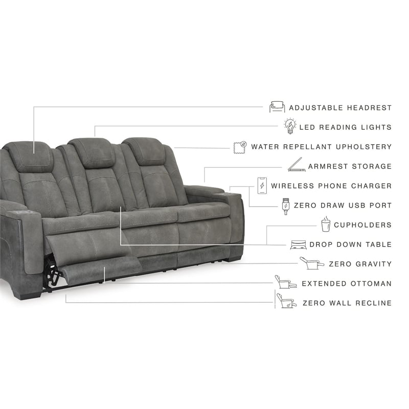 Ashley Furniture Next-Gen DuraPella Faux Leather Power Reclining Sofa in Gray