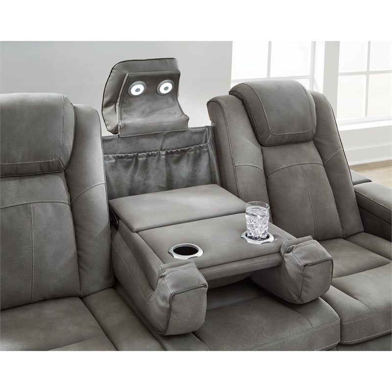 Ashley Furniture Next-Gen DuraPella Faux Leather Power Reclining Sofa in Gray