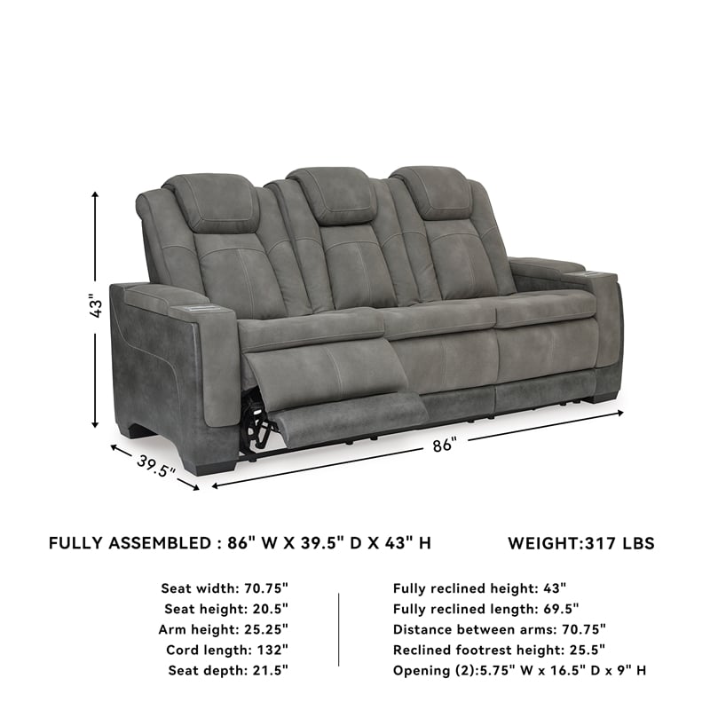 Ashley Furniture Next-Gen DuraPella Faux Leather Power Reclining Sofa in Gray