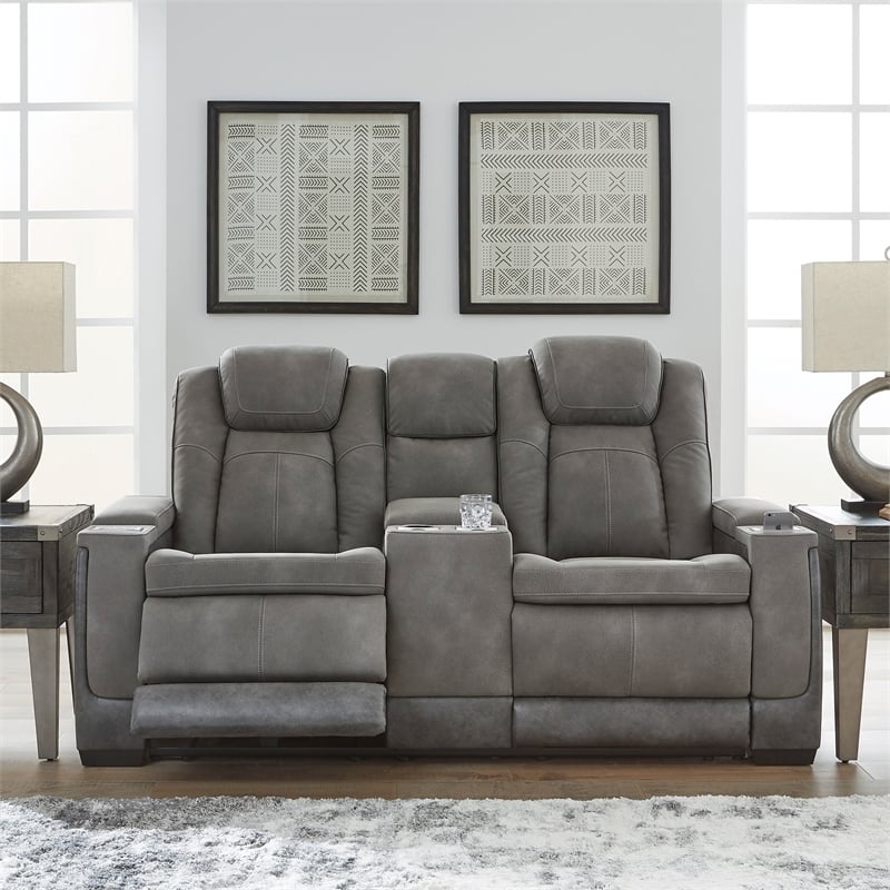 Ashley Furniture Next-Gen DuraPella Faux Leather Reclining Loveseat in Gray