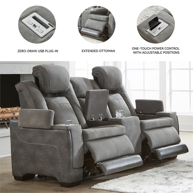 Ashley Furniture Next-Gen DuraPella Faux Leather Reclining Loveseat in Gray
