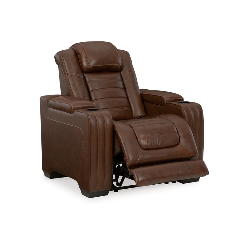 Ashley Furniture Backtrack Leather Power Recliner with Headrest in Chocolate