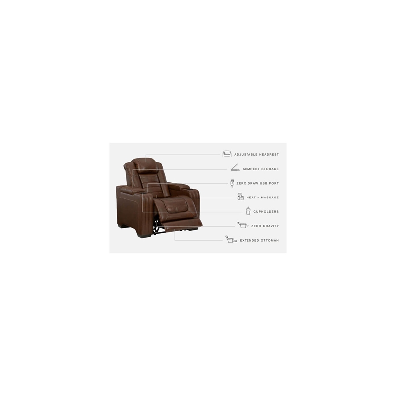 Ashley Furniture Backtrack Leather Power Recliner with Headrest in Chocolate