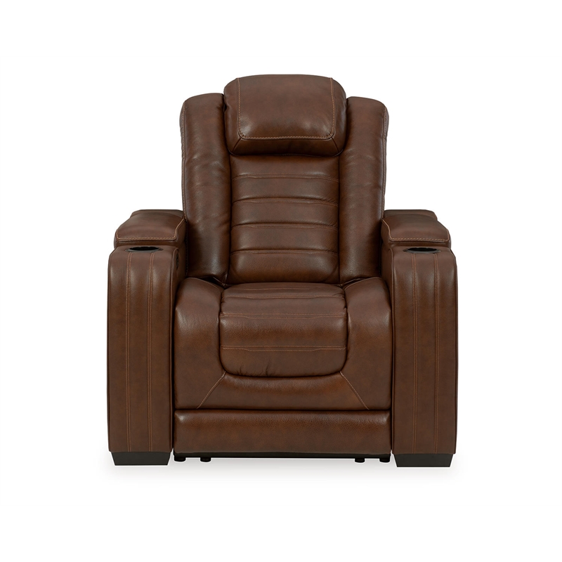 Ashley Furniture Backtrack Leather Power Recliner with Headrest in Chocolate