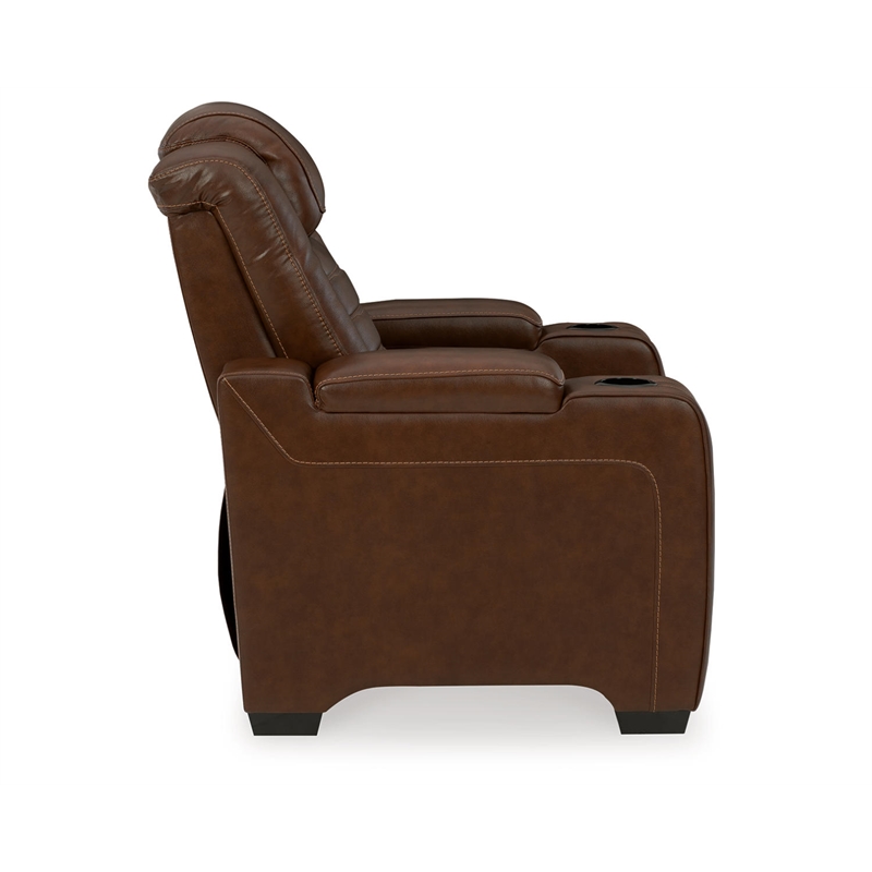 Ashley Furniture Backtrack Leather Power Recliner with Headrest in Chocolate