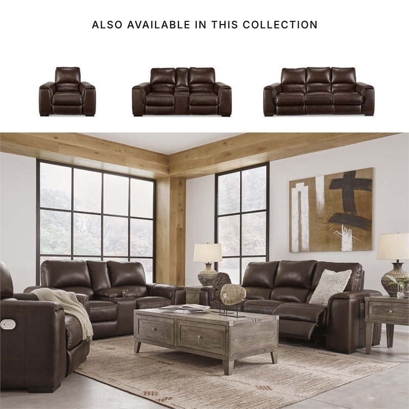 Signature Design by Ashley Alessandro Leather Power Reclining Loveseat in Walnut