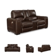 Signature Design by Ashley Alessandro Leather Power Reclining Loveseat in Walnut